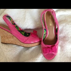 Sperry Top Sider hot pink sequined peep toe wedges